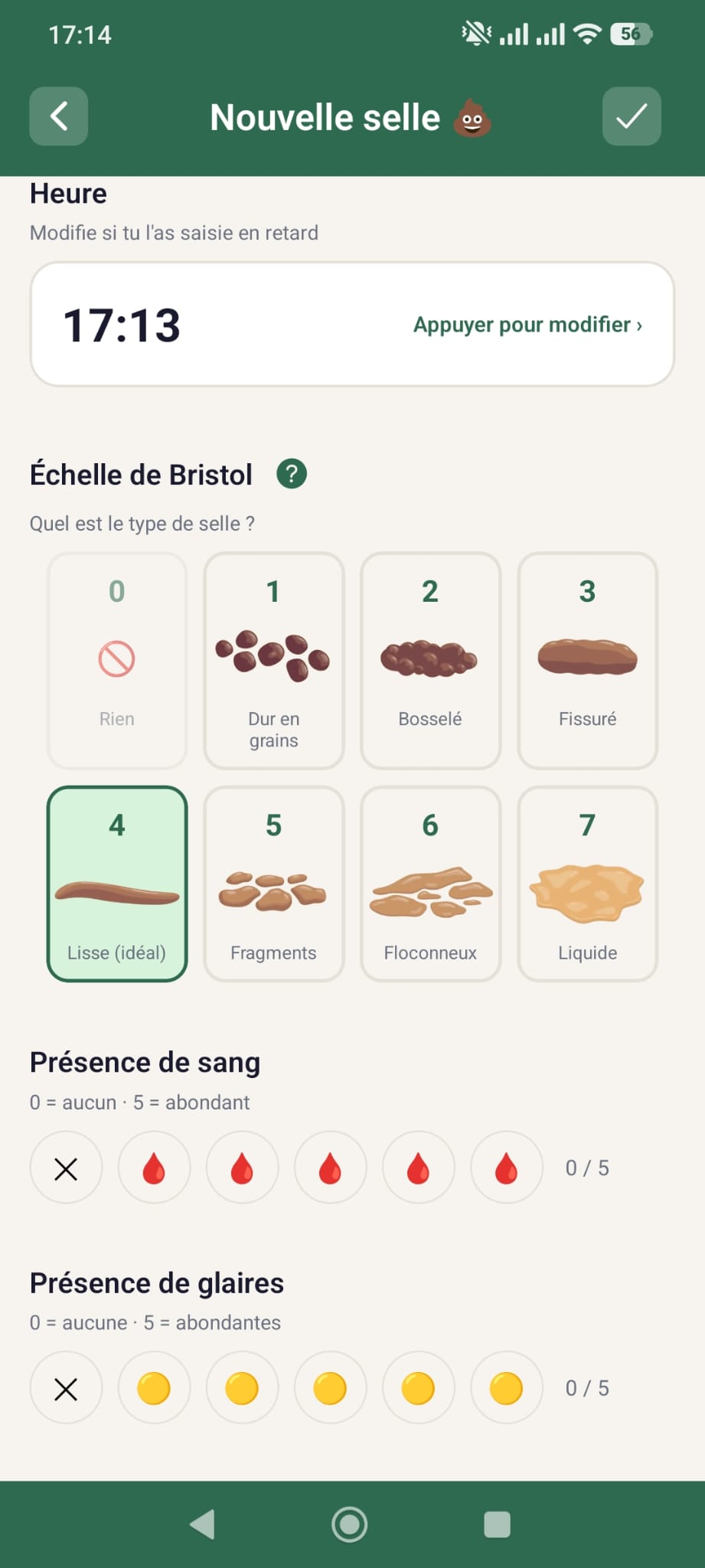 Saisie des selles